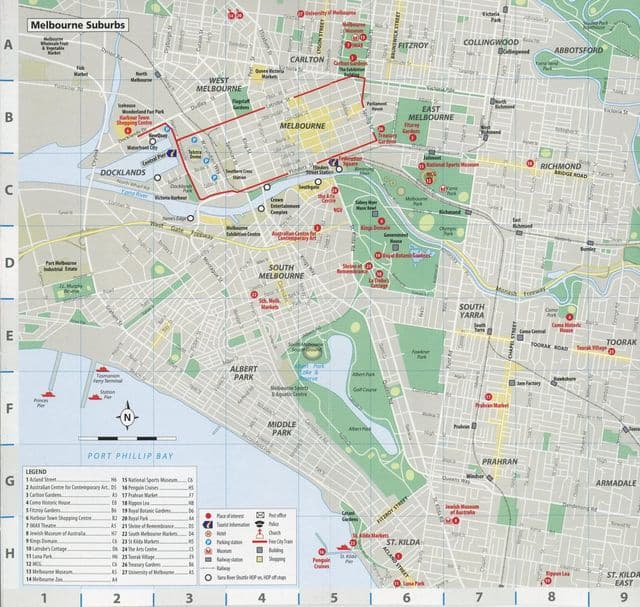 Mapa dos bairros de Melbourne